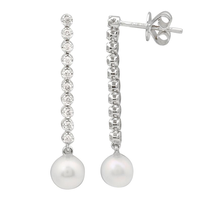 14k Gold Pearl & Diamond Tennis Earrings