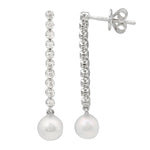 14k Gold Pearl & Diamond Tennis Earrings