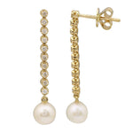 14k Gold Pearl & Diamond Tennis Earrings