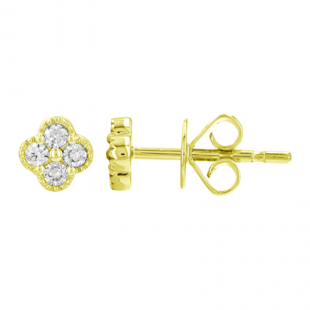 14K Mini Diamond Clover Studs