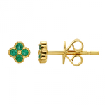 14k Yellow Gold Emerald Clover Stud Earrings