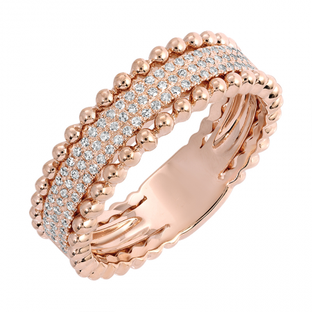 14K Gold Beaded Pave Diamond Ring