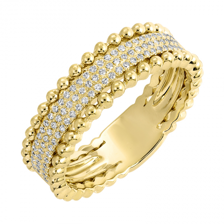 14K Gold Beaded Pave Diamond Ring