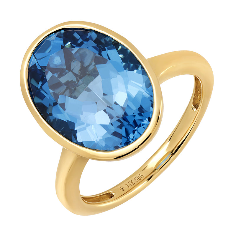 14K Yellow Gold Blue Topaz Cocktail Ring