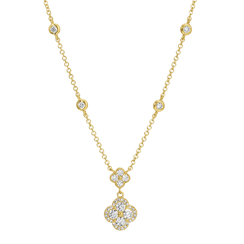 14k Gold Diamond Clover Necklace