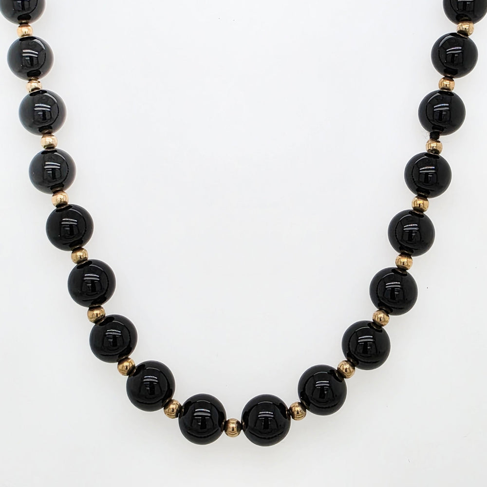 ESTATE 14K Yellow Gold & Onyx Bead Necklace