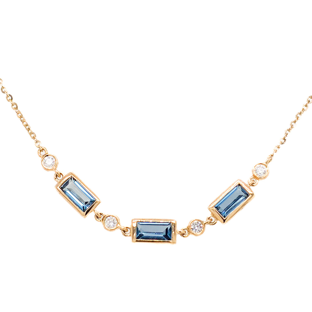 14K Yellow Gold, Diamond, & Blue Topaz Necklace