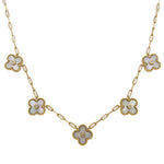 14K Yellow Gold, Diamond, & Mother of Pearl Fluted 5 Clover Necklace