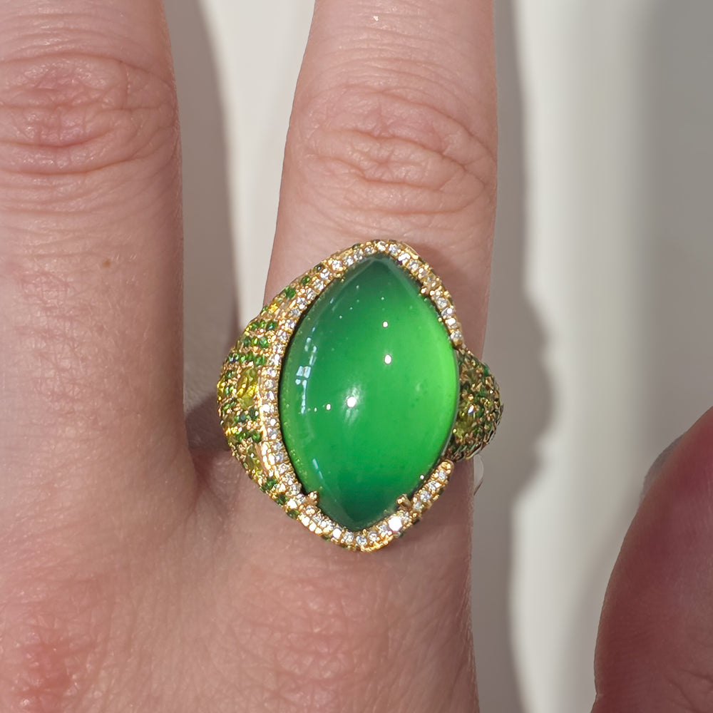 14K Yellow Gold, Green Garnet, Tsavorite, & Peridot Statement Ring