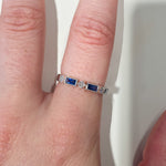 14K White Gold, Diamond, & Sapphire Double Shape Band