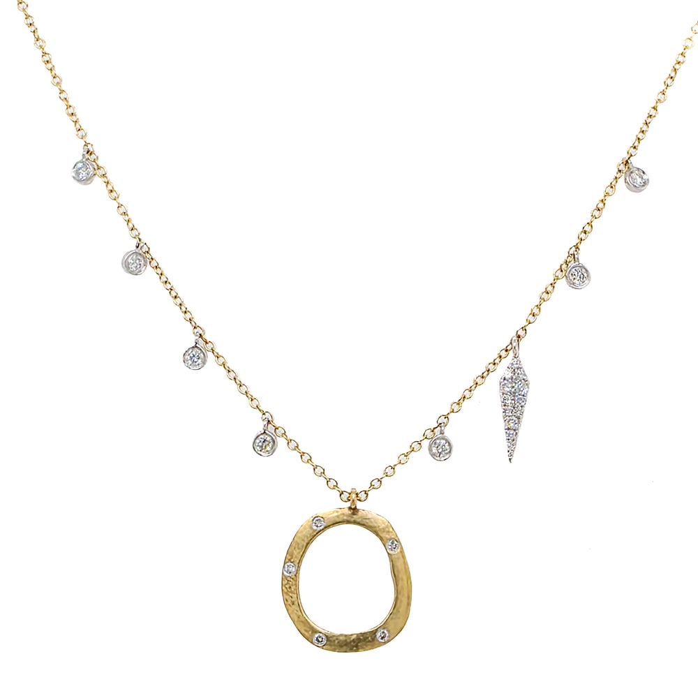 14K Yellow Gold & Diamond Open Circle Dangle Necklace
