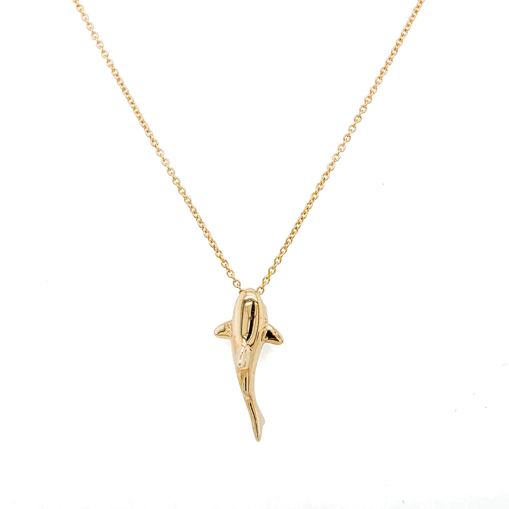 14K Yellow Gold Shark Pendant Necklace
