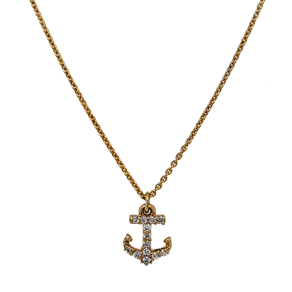14K Yellow Gold & Diamond Anchor Necklace