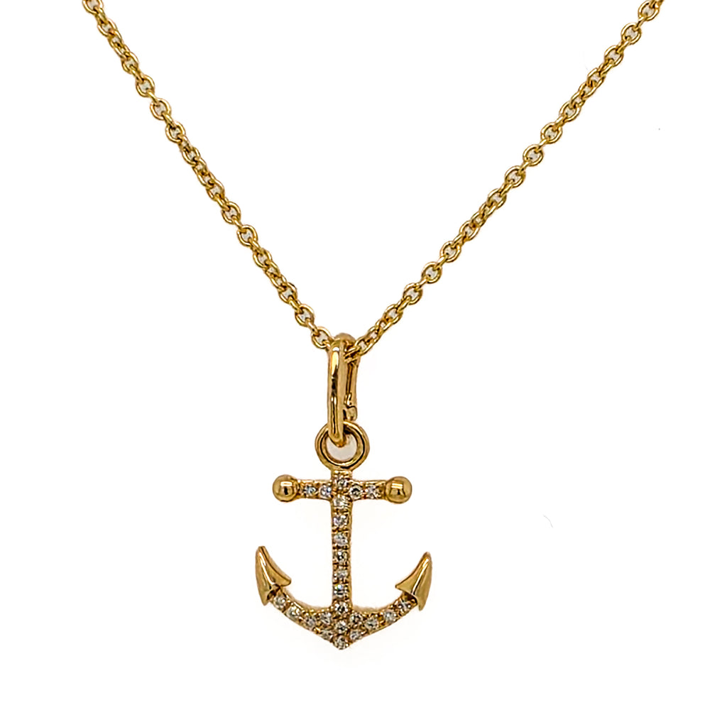 14K Yellow Gold & Diamond Anchor Pendant
