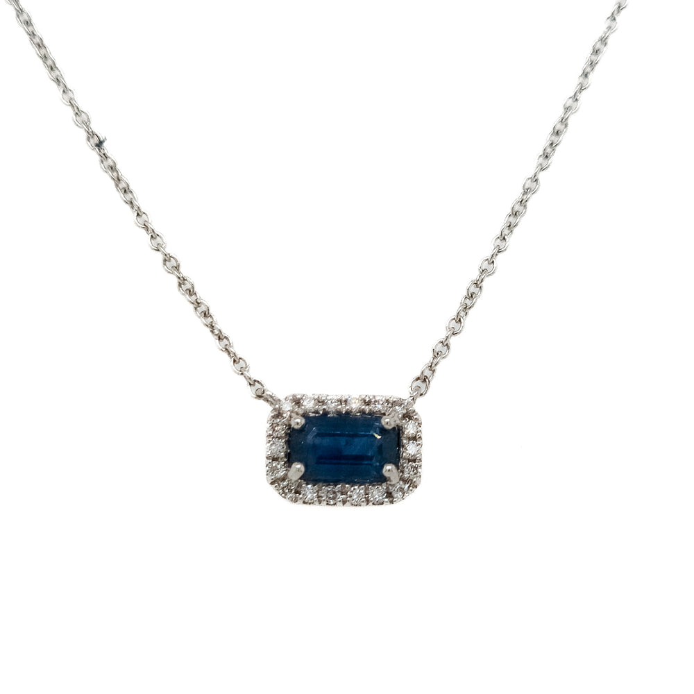 14K White Gold, Diamond, & Sapphire Necklace