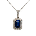 18K White Gold, Diamond, & Sapphire Halo Necklace