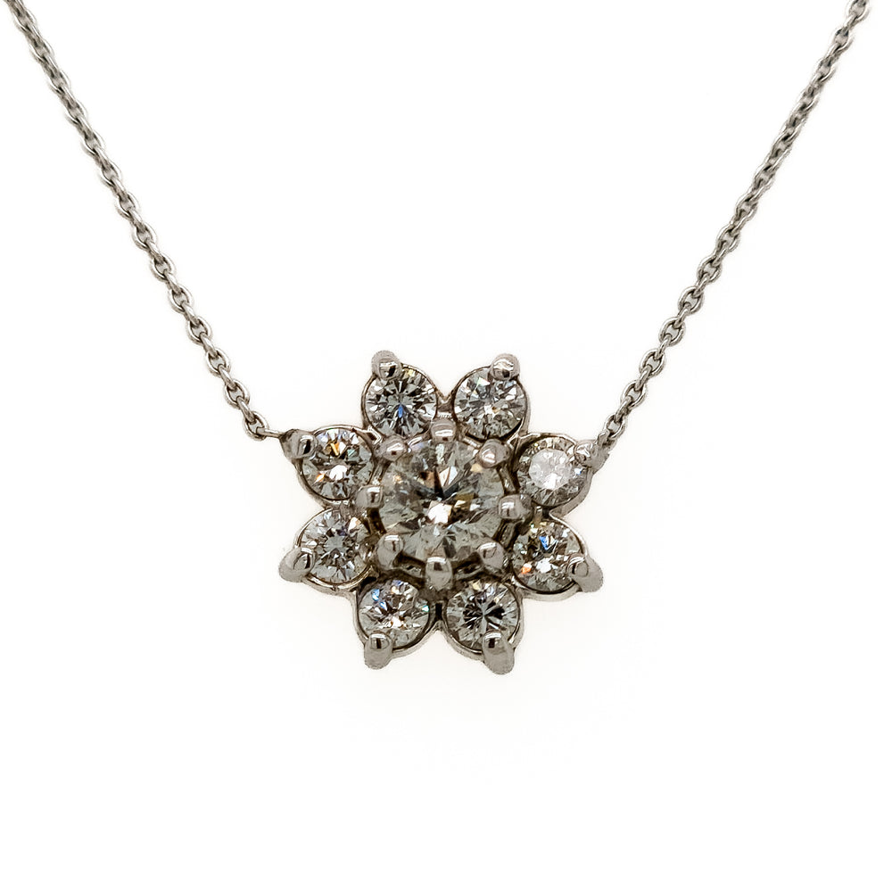 14K White Gold Diamond Flower Pendant