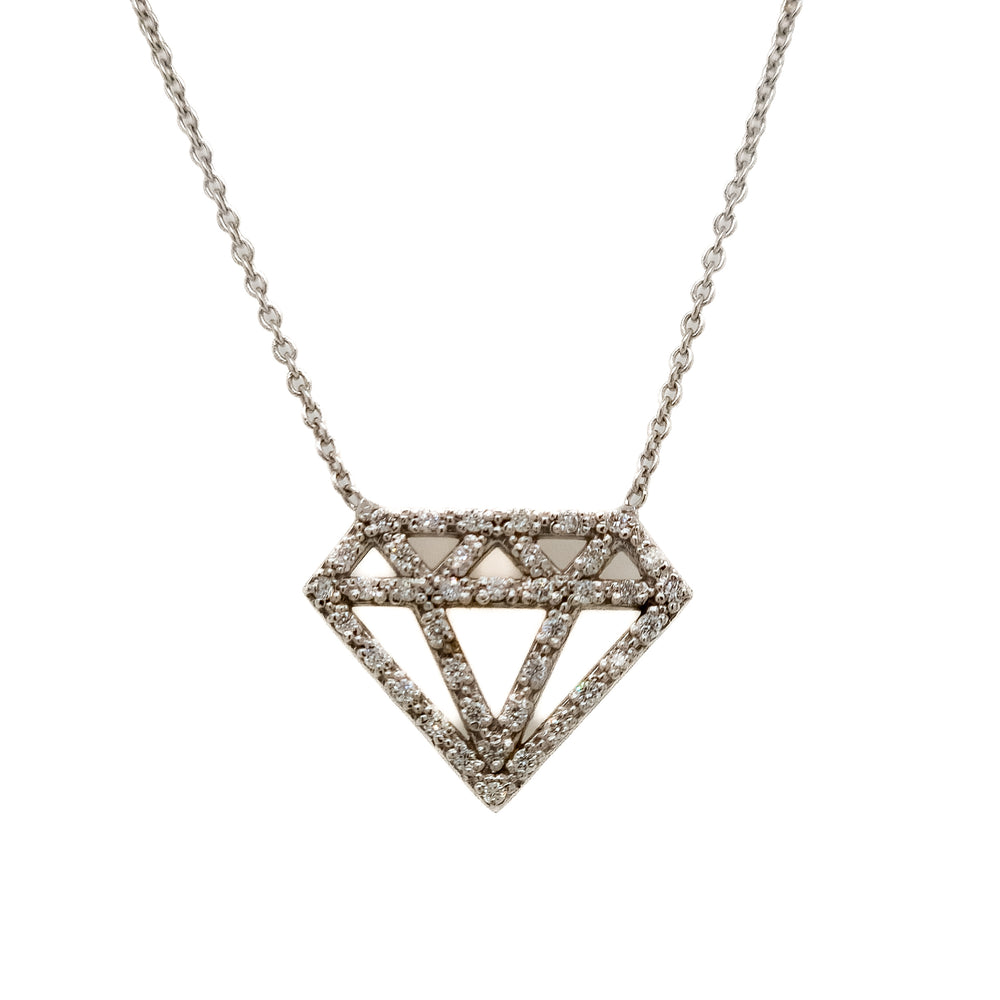 14K White Gold & Diamond Outline Diamond Pendant
