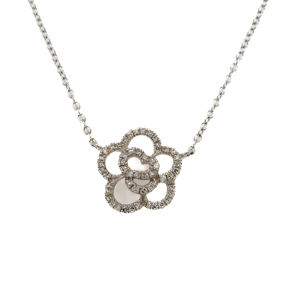 14K White Gold & Diamond Open Flower Pendant