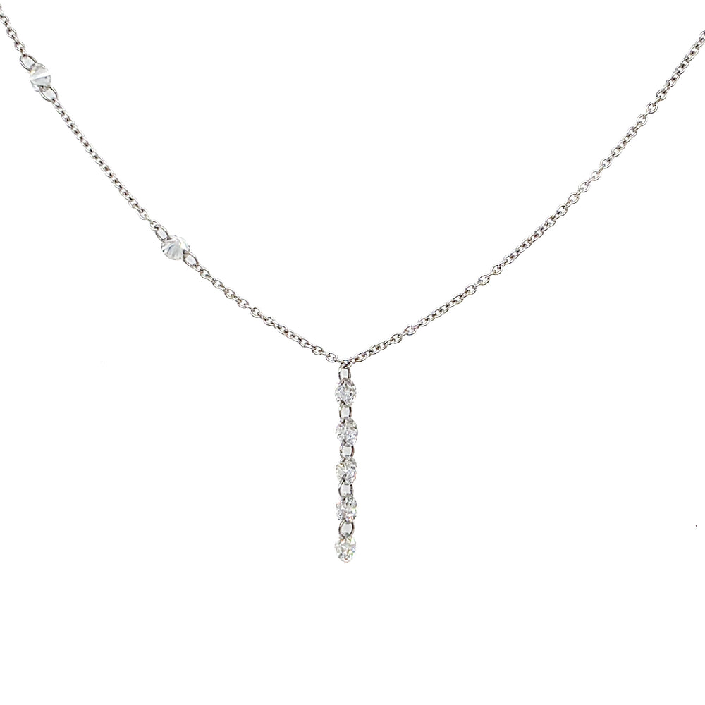 14K White Gold Floating Diamond Lariat Necklace