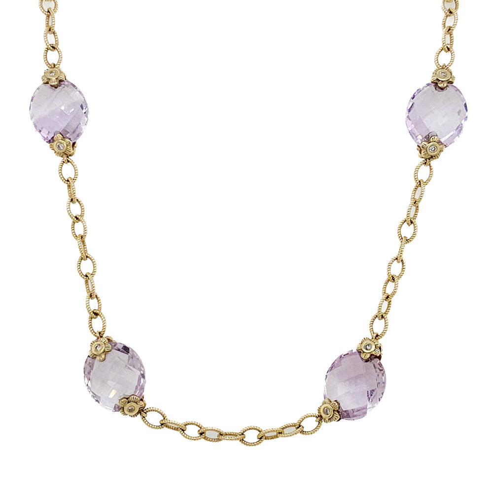 ESTATE 14K Yellow Gold Checkerboard Amethyst Necklace