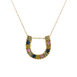 ESTATE 10K Yellow Gold Multi Stone Horseshoe Pendant