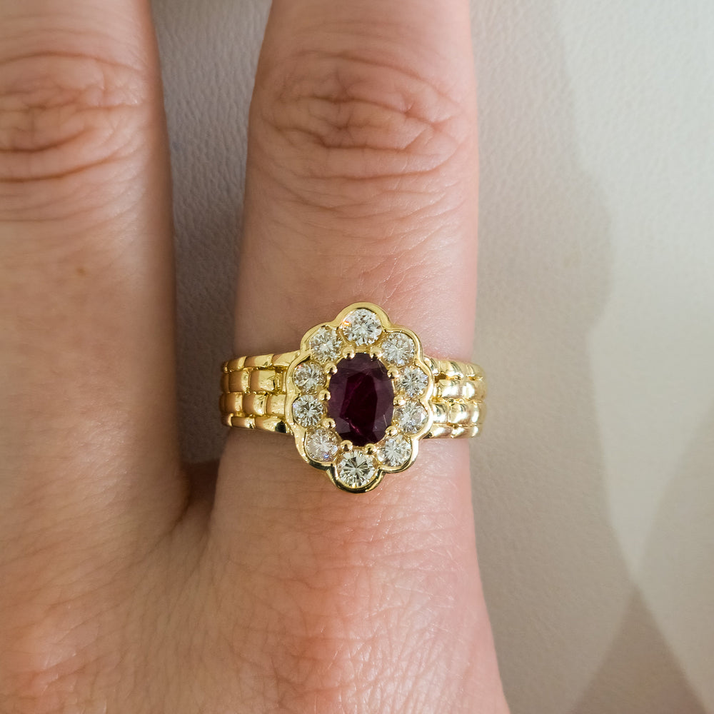 ESTATE 14K Yellow Gold, Diamond, & Ruby Ring