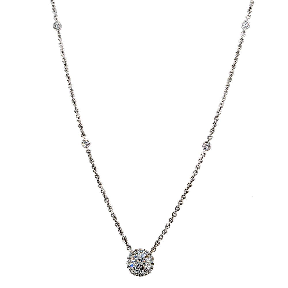 18K White Gold & Lab Diamond Halo Pendant