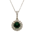18K White Gold, Green Tourmaline, & Diamond Halo Pendant