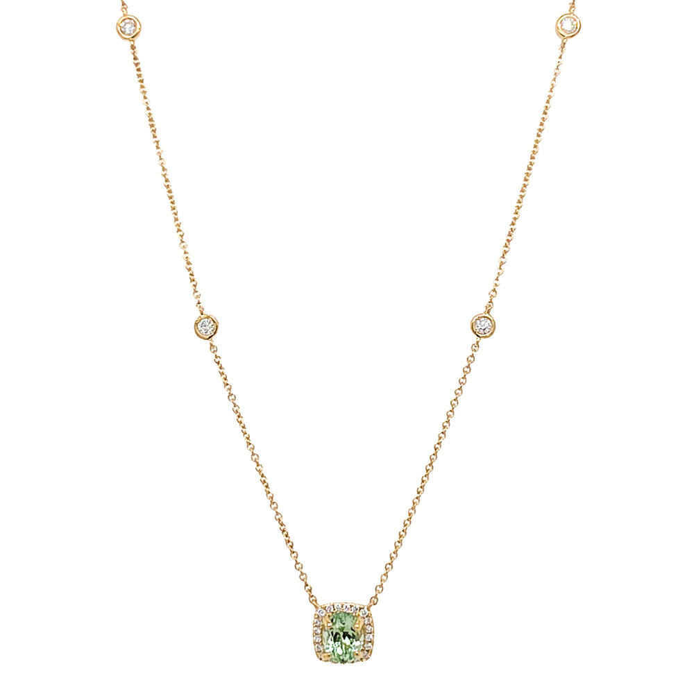 18K Yellow Gold, Green Tourmaline, & Diamond Halo Pendant