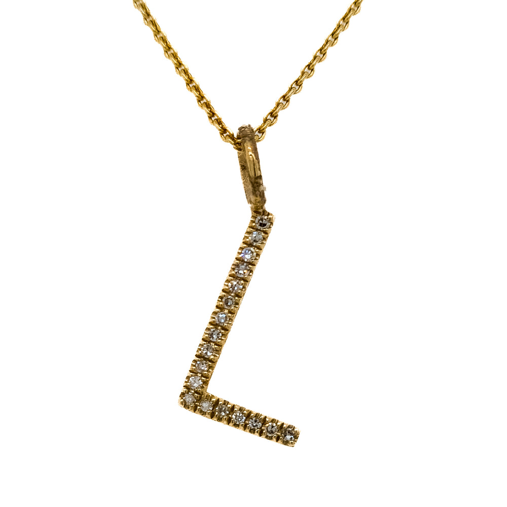14K Yellow Gold & Diamond Large "L" Initial Charm With Bail