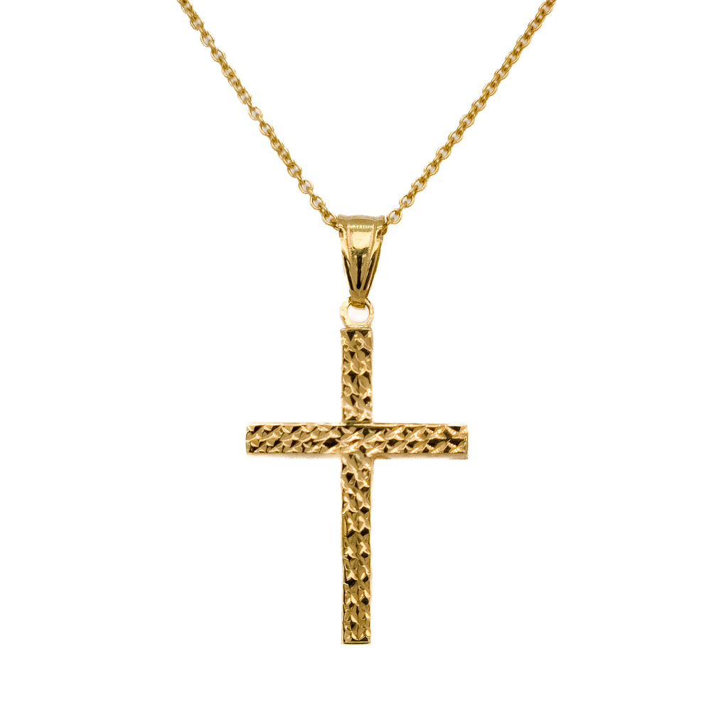 14K Yellow Gold Textured Cross Necklace