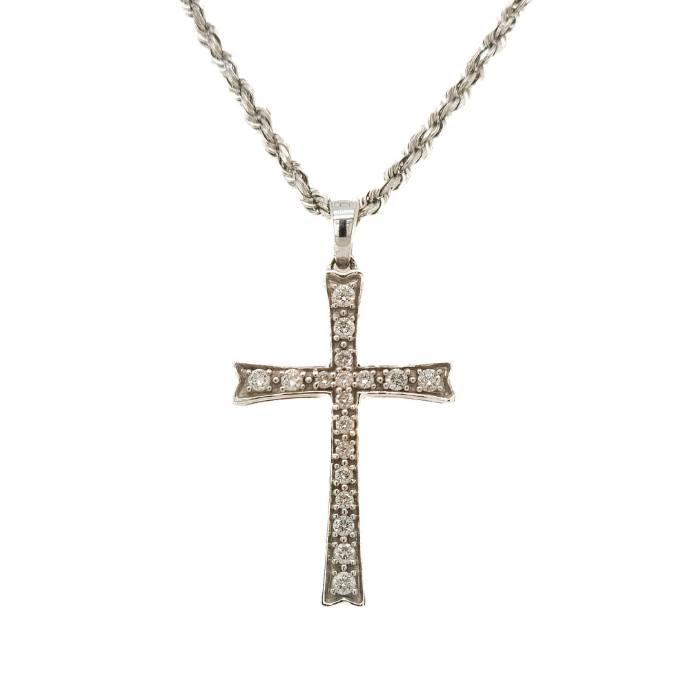 14K White Gold & Diamond Cross Necklace