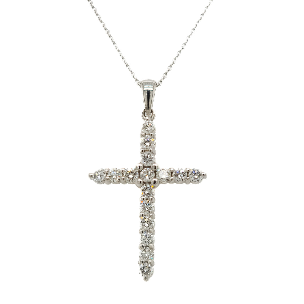 14K White Gold & Diamond Cross Necklace