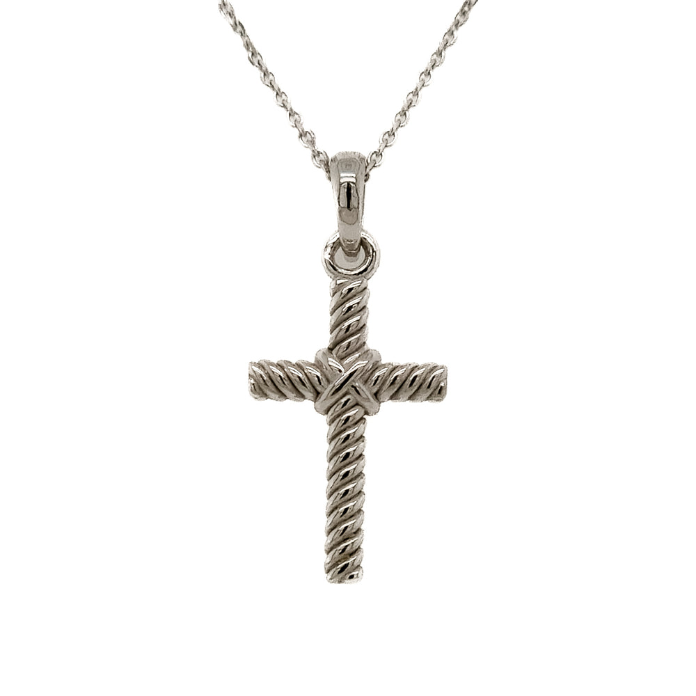 14K White Gold Rope Cross Pendant