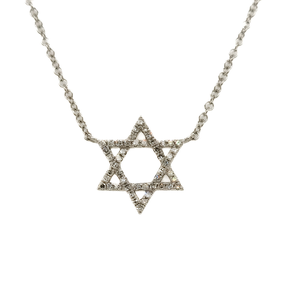 14K White Gold Pave Diamond Star of David Necklace