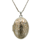 Sterling Silver Engraved Oval Scroll Locket Necklace