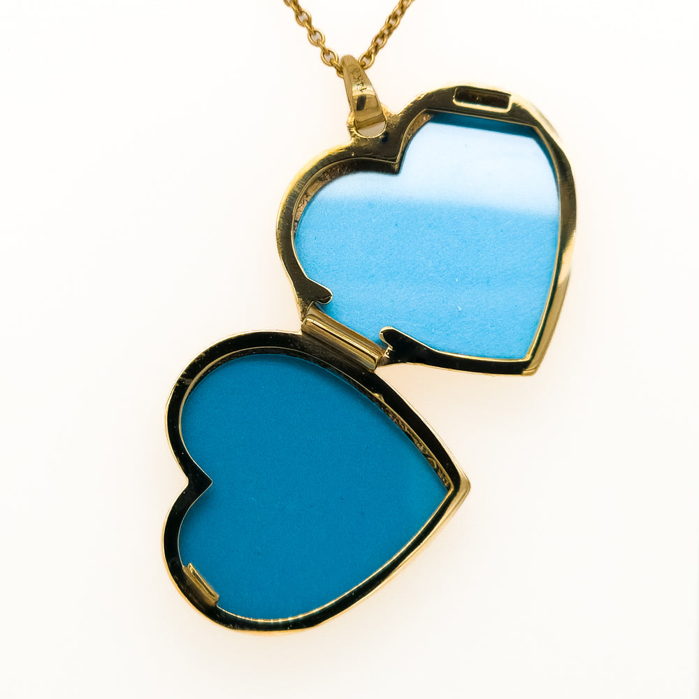 14K Yellow Gold Embossed Heart Locket Necklace