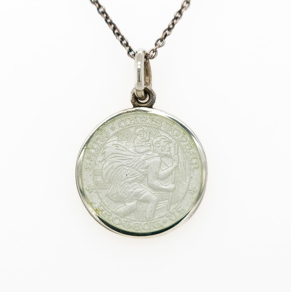 Sterling Silver & Enamel Saint Christopher Coin Pendant