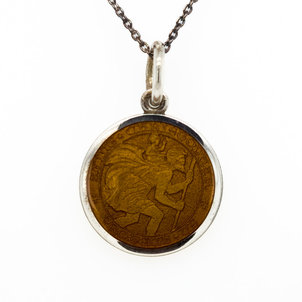 Sterling Silver & Enamel Saint Christopher Coin Pendant