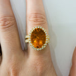 14K Yellow Gold Mexican Fire Opal Diamond Halo Statement Ring