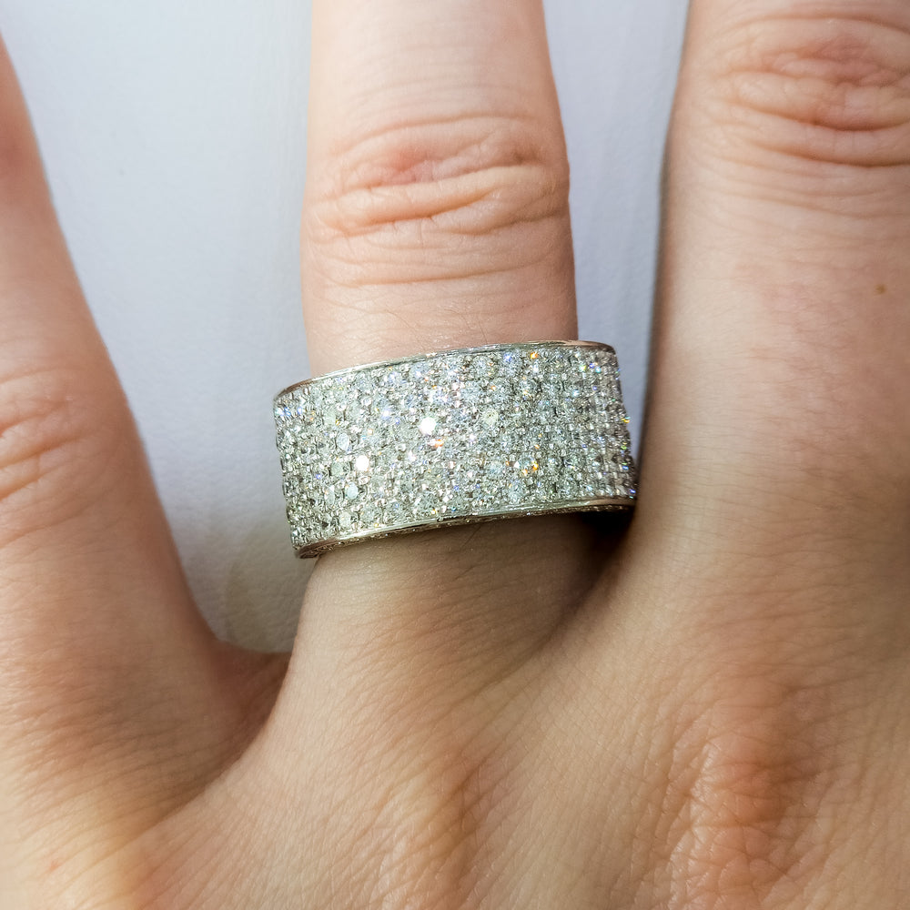 14K White Gold 6 Row Diamond Band