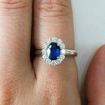 18K White Gold, Sapphire, & Diamond Halo Ring