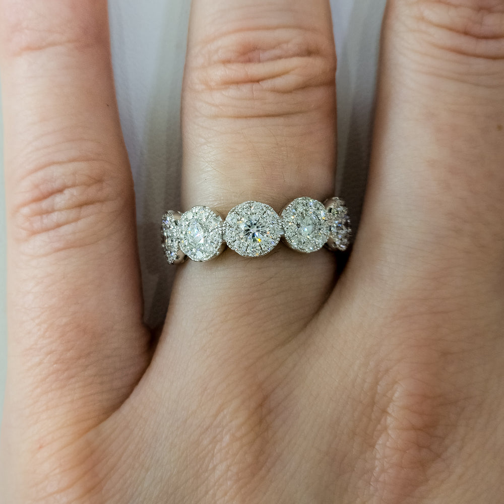 18K White Gold 5 Circle Diamond Halo Ring