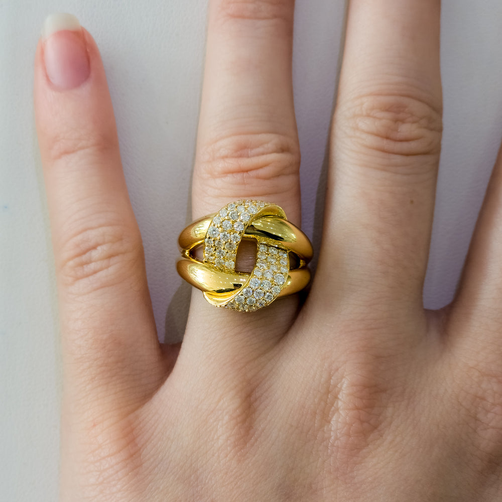 18K Yellow Gold Woven Pave Diamond Ring