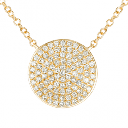 11mm 14k Gold Pave Diamond Disc Necklace