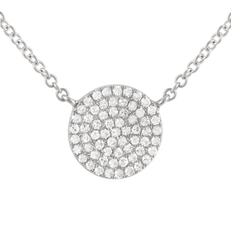 8mm 14K White Gold Pave Diamond Disc Necklace