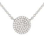 8mm 14K White Gold Pave Diamond Disc Necklace