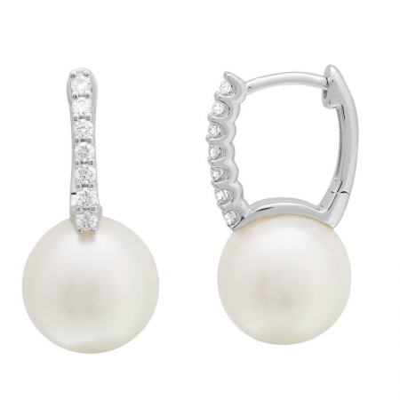 14k White Gold Diamond & Levitating Pearl Earrings