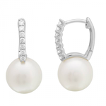 14k White Gold Diamond & Levitating Pearl Earrings